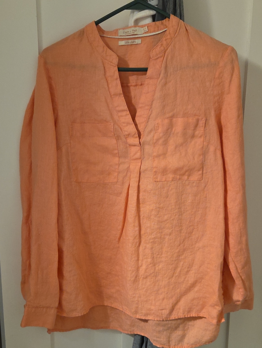 Linen Split-Neck Tunic Top - Peach